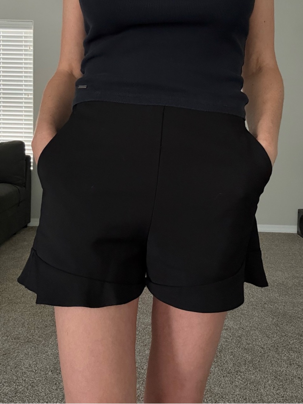 Black Ruffle Hem Shorts - Picture 2 of 6